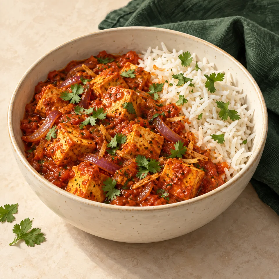 Tomato-Based Tofu Curry with Rice